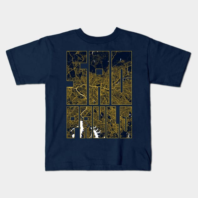 Sao Paulo, Brazil City Map Typography - Gold Art Deco Kids T-Shirt by deMAP Studio